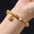 Fortune Jewel Natural Rutilated Quartz Fu Character Metal Swallowing Beast Auspiciousness Bracelet