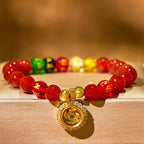 Fortune Jewel Red Agate Om Mani Padme Hum Five Directions Gods of Wealth Zircon Cyclone Charm Self-acceptance Bracelet