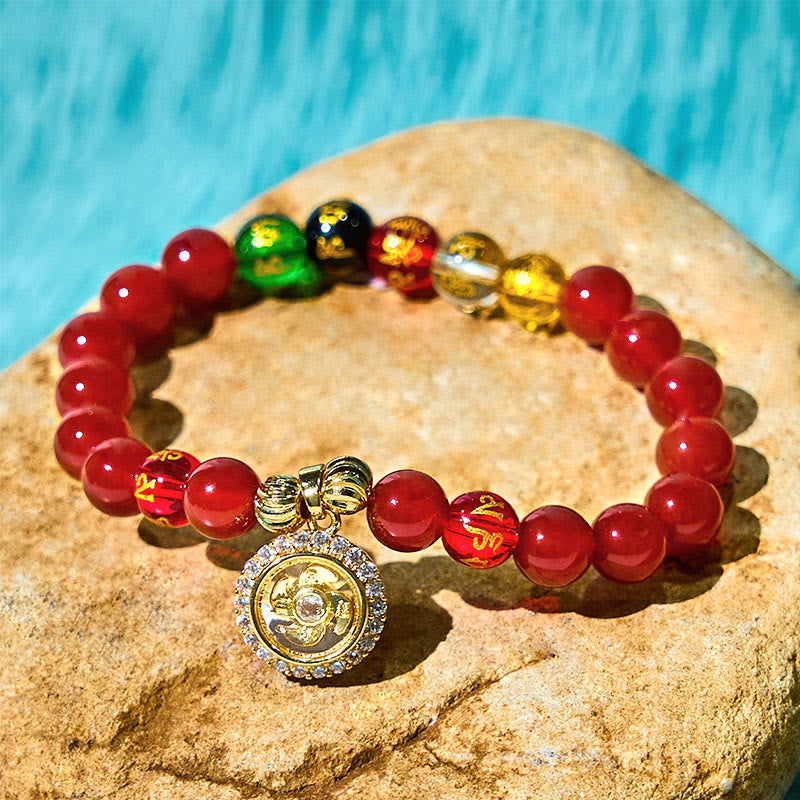 Fortune Jewel Red Agate Om Mani Padme Hum Five Directions Gods of Wealth Zircon Cyclone Charm Self-acceptance Bracelet