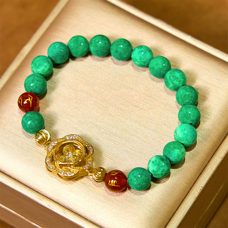 Fortune Jewel Natural Jade Om Mani Padme Hum Cyclone Charm Prosperity Bracelet