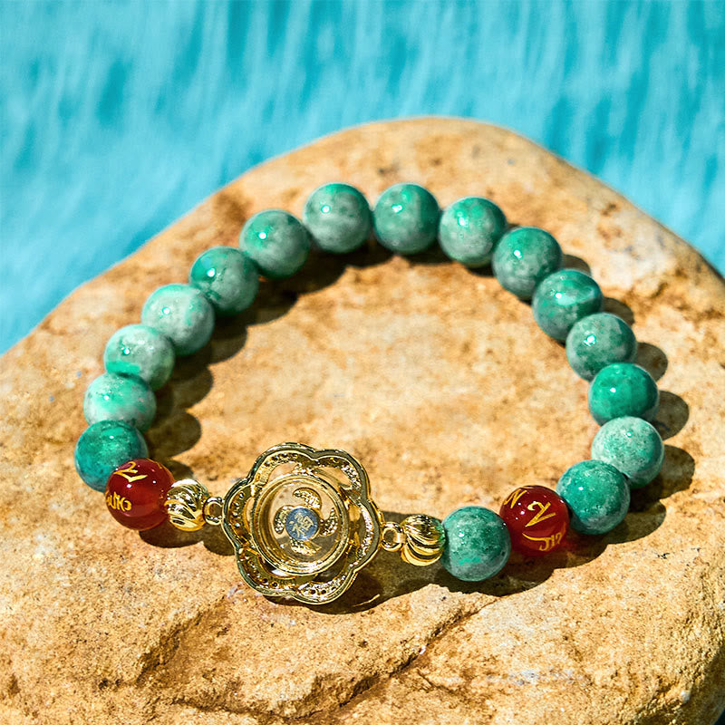 Fortune Jewel Natural Jade Om Mani Padme Hum Cyclone Charm Prosperity Bracelet