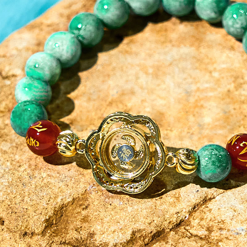 Fortune Jewel Natural Jade Om Mani Padme Hum Cyclone Charm Prosperity Bracelet