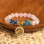 Fortune Jewel Pink Crystal Color Change Double PiXiu Cyclone Charm Warmth Bracelet