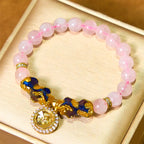 Fortune Jewel Pink Crystal Color Change Double PiXiu Cyclone Charm Warmth Bracelet