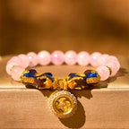 Fortune Jewel Pink Crystal Color Change Double PiXiu Cyclone Charm Warmth Bracelet