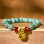 Fortune Jewel Natural Green Jade Om Mani Padme Hum Cyclone Charm Luck Bracelet