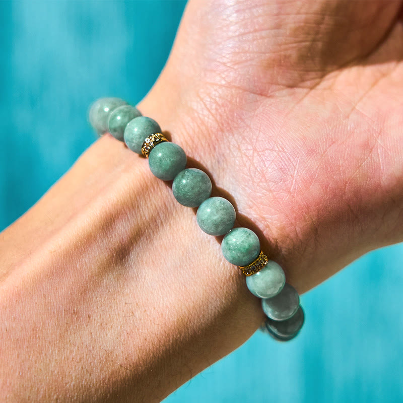 Fortune Jewel Natural Green Jade Om Mani Padme Hum Cyclone Charm Luck Bracelet