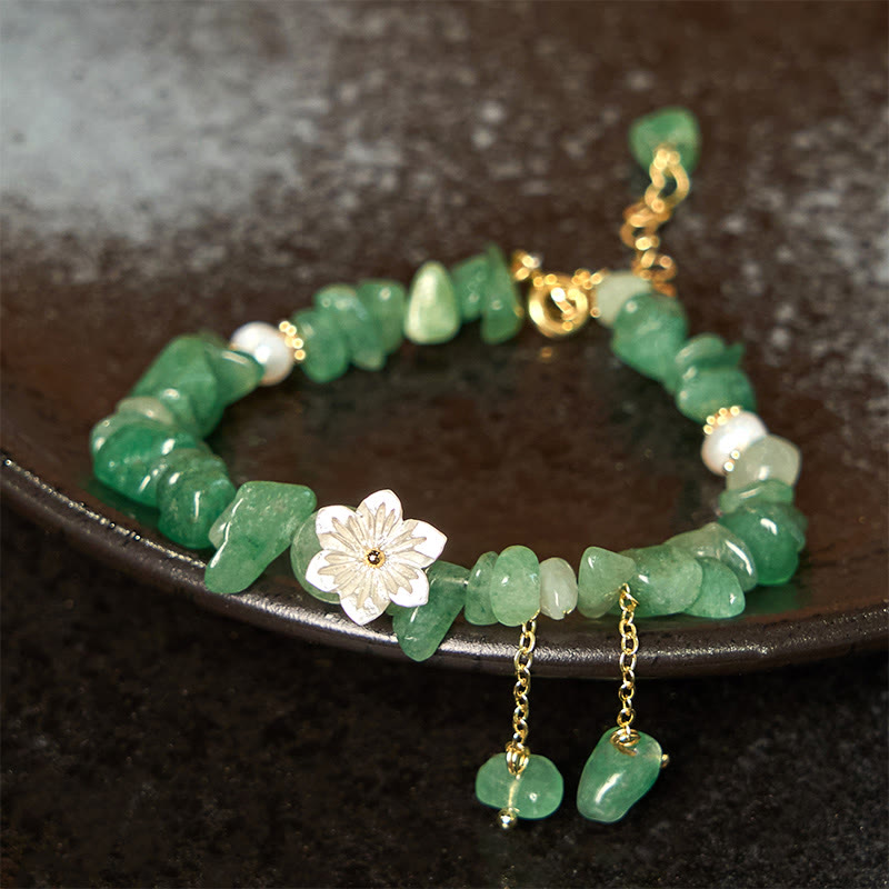 Fortune Jewel Natural Strawberry Quartz Green Strawberry Quartz Super Seven Crystal Flower Healing Bracelet