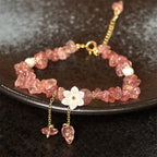 Fortune Jewel Natural Strawberry Quartz Green Strawberry Quartz Super Seven Crystal Flower Healing Bracelet