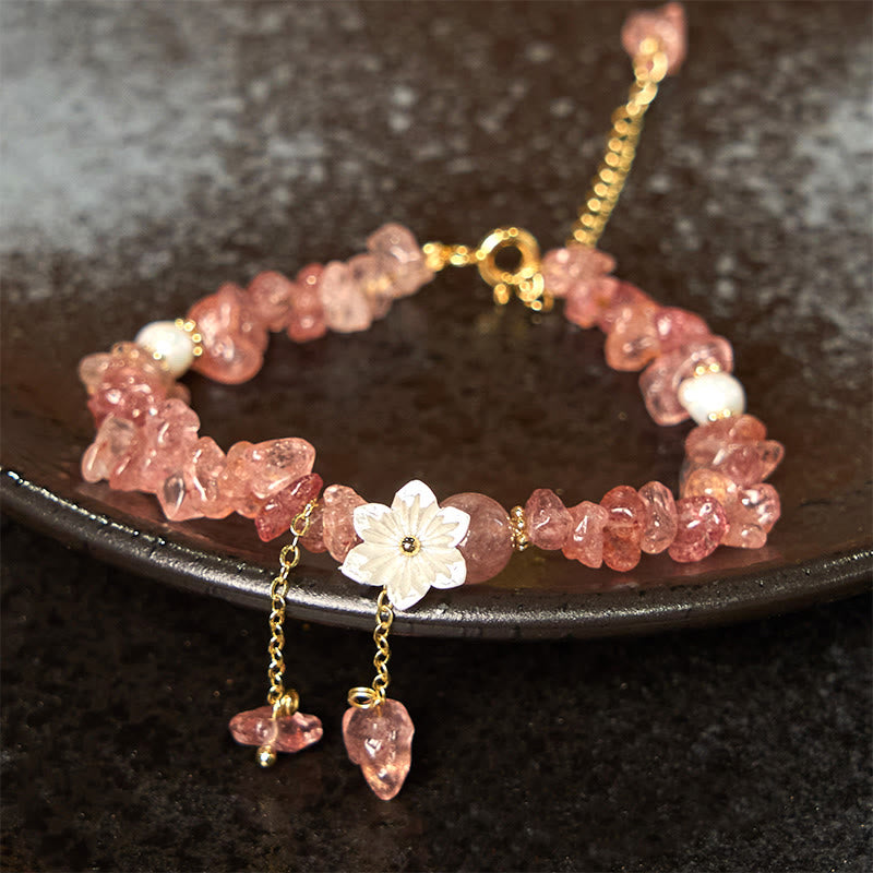 Fortune Jewel Natural Strawberry Quartz Green Strawberry Quartz Super Seven Crystal Flower Healing Bracelet