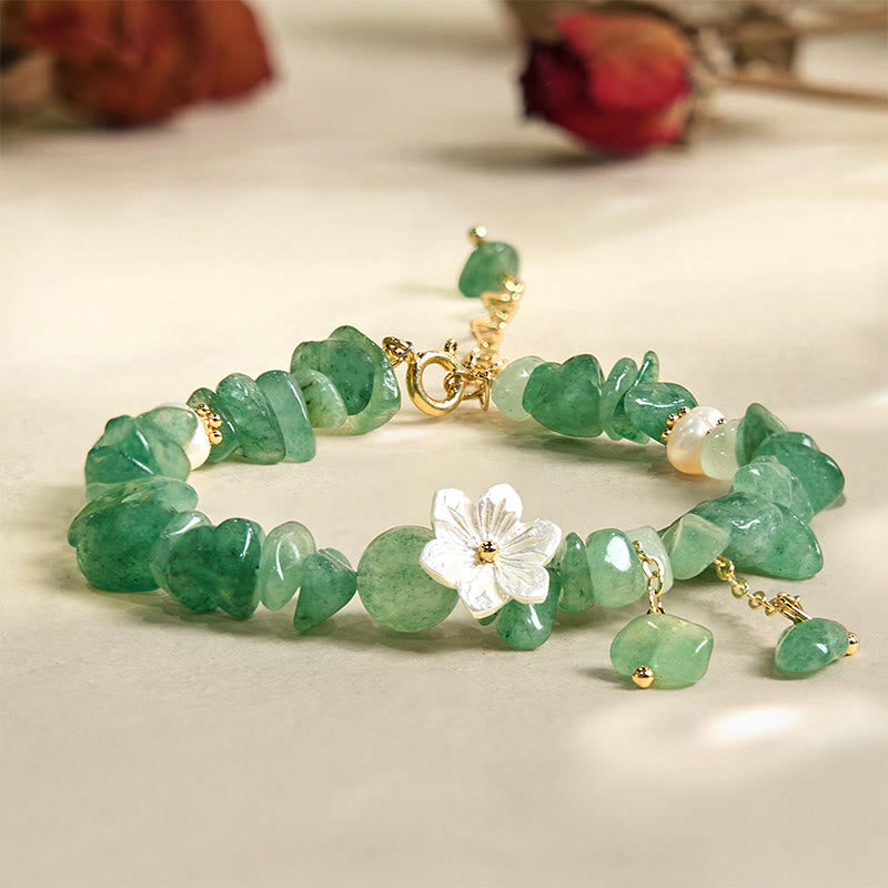 Fortune Jewel Natural Strawberry Quartz Green Strawberry Quartz Super Seven Crystal Flower Healing Bracelet