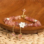 Fortune Jewel Natural Strawberry Quartz Green Strawberry Quartz Super Seven Crystal Flower Healing Bracelet