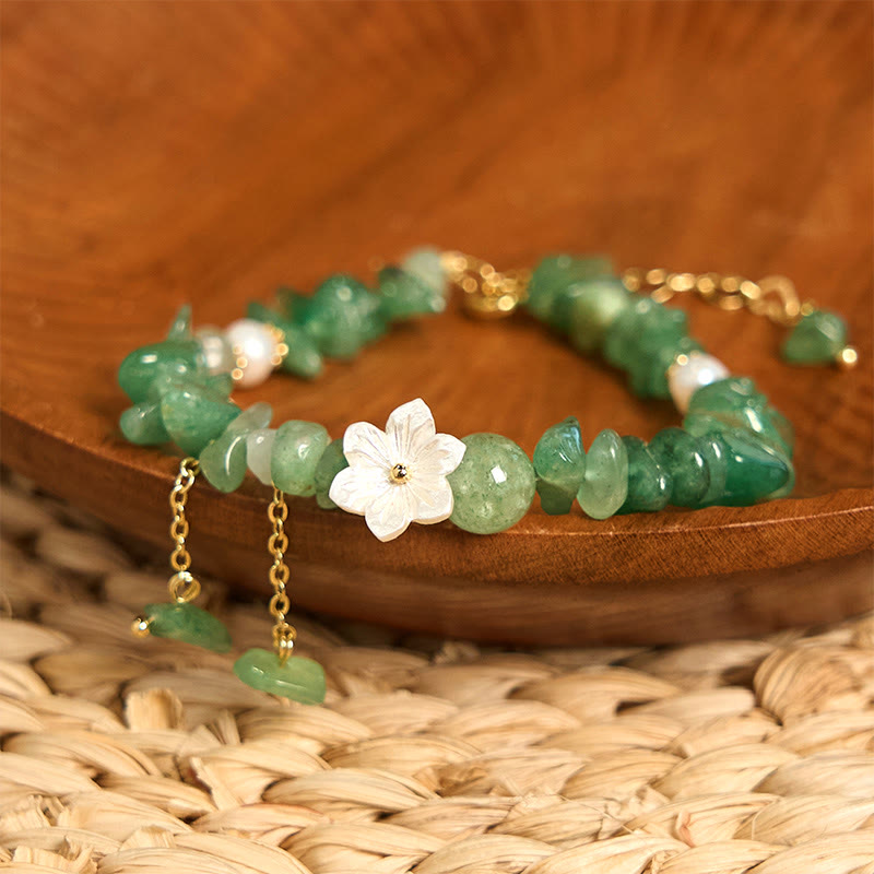 Fortune Jewel Natural Strawberry Quartz Green Strawberry Quartz Super Seven Crystal Flower Healing Bracelet