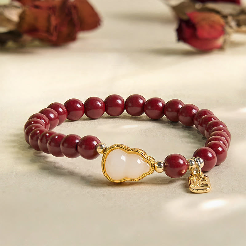 Fortune Jewel Cinnabar Gourd Fu Character Charm Blessing Bracelet