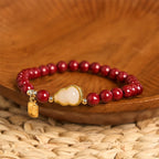 Fortune Jewel Cinnabar Gourd Fu Character Charm Blessing Bracelet