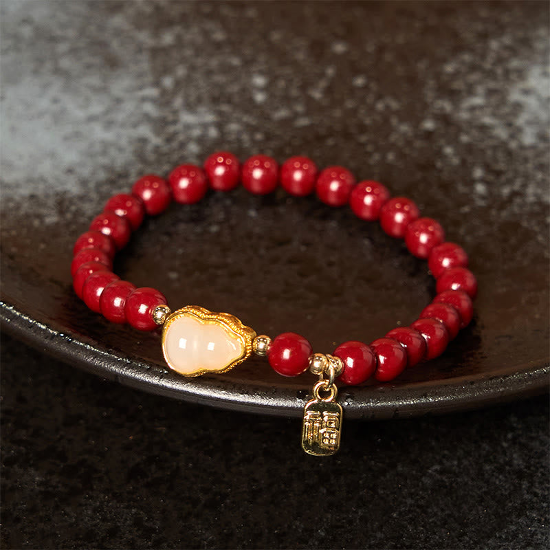 Fortune Jewel Cinnabar Gourd Fu Character Charm Blessing Bracelet