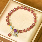 Fortune Jewel Natural Strawberry Quartz Green Strawberry Quartz Butterfly Charm Love Bracelet