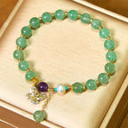 Fortune Jewel Natural Strawberry Quartz Green Strawberry Quartz Butterfly Charm Love Bracelet