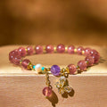 Fortune Jewel Natural Strawberry Quartz Green Strawberry Quartz Butterfly Charm Love Bracelet