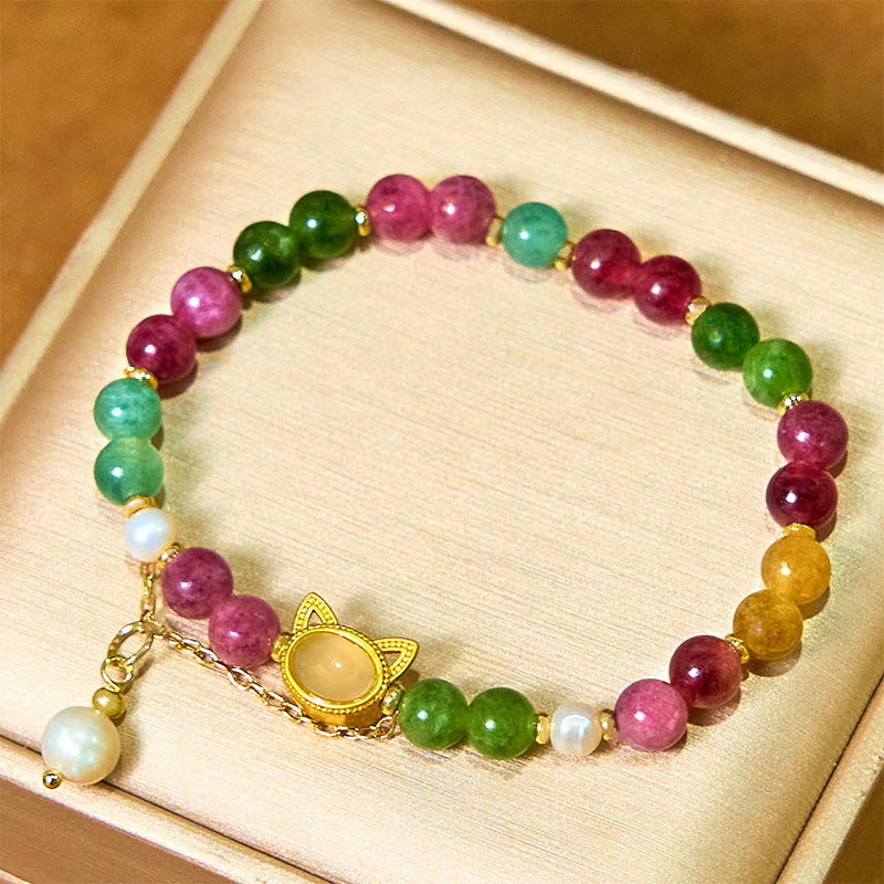 Fortune Jewel Colorful Tourmaline Lucky Cat Positive Bracelet