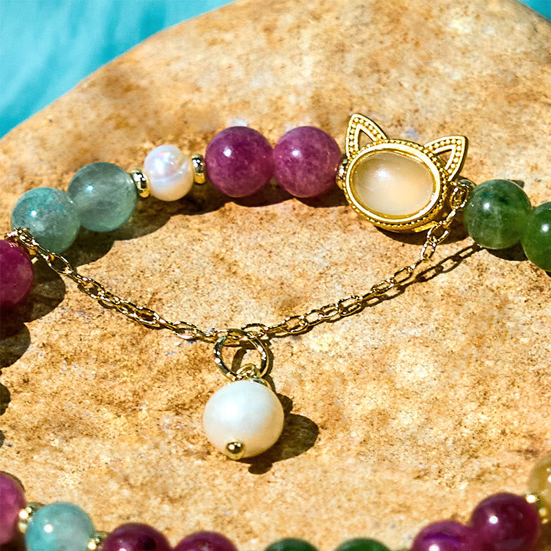 Fortune Jewel Colorful Tourmaline Lucky Cat Positive Bracelet