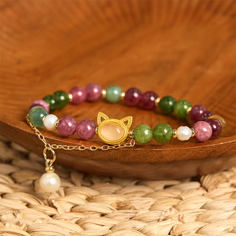 Fortune Jewel Colorful Tourmaline Lucky Cat Positive Bracelet