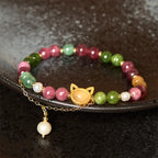 Fortune Jewel Colorful Tourmaline Lucky Cat Positive Bracelet