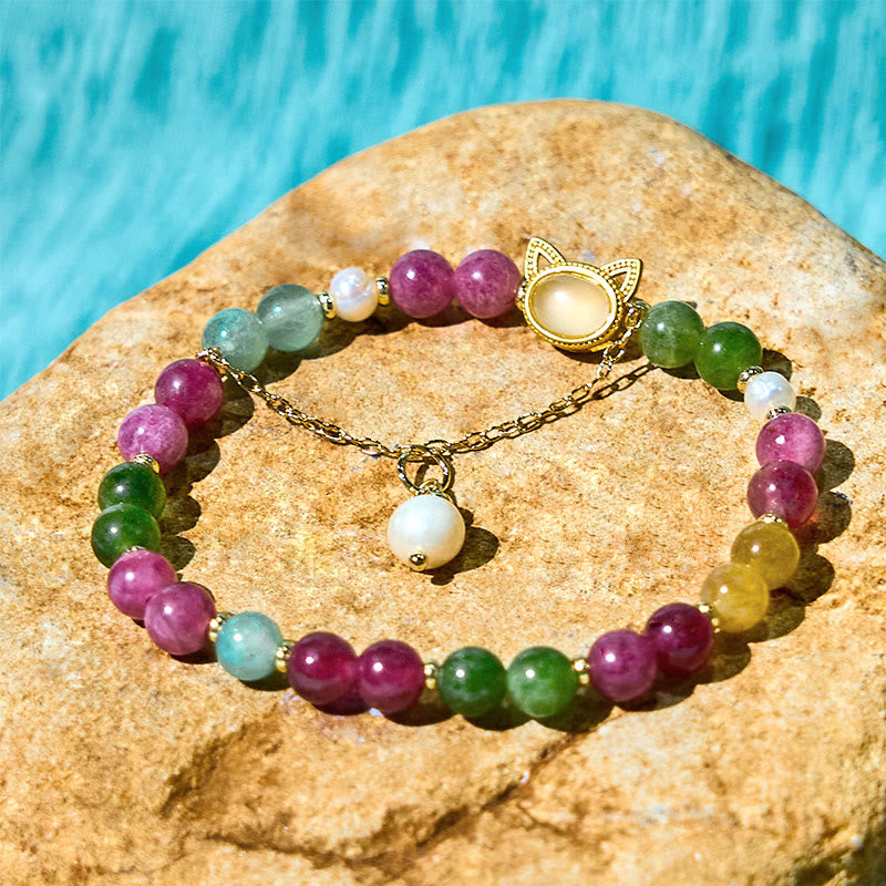 Fortune Jewel Colorful Tourmaline Lucky Cat Positive Bracelet
