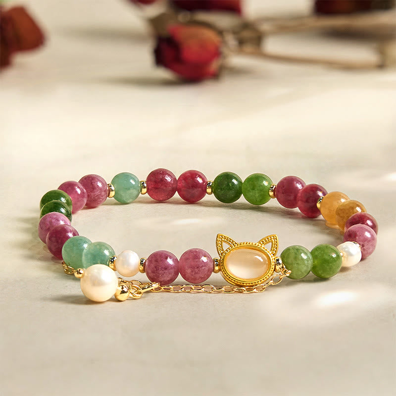 Fortune Jewel Colorful Tourmaline Lucky Cat Positive Bracelet