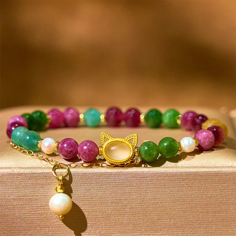 Fortune Jewel Colorful Tourmaline Lucky Cat Positive Bracelet