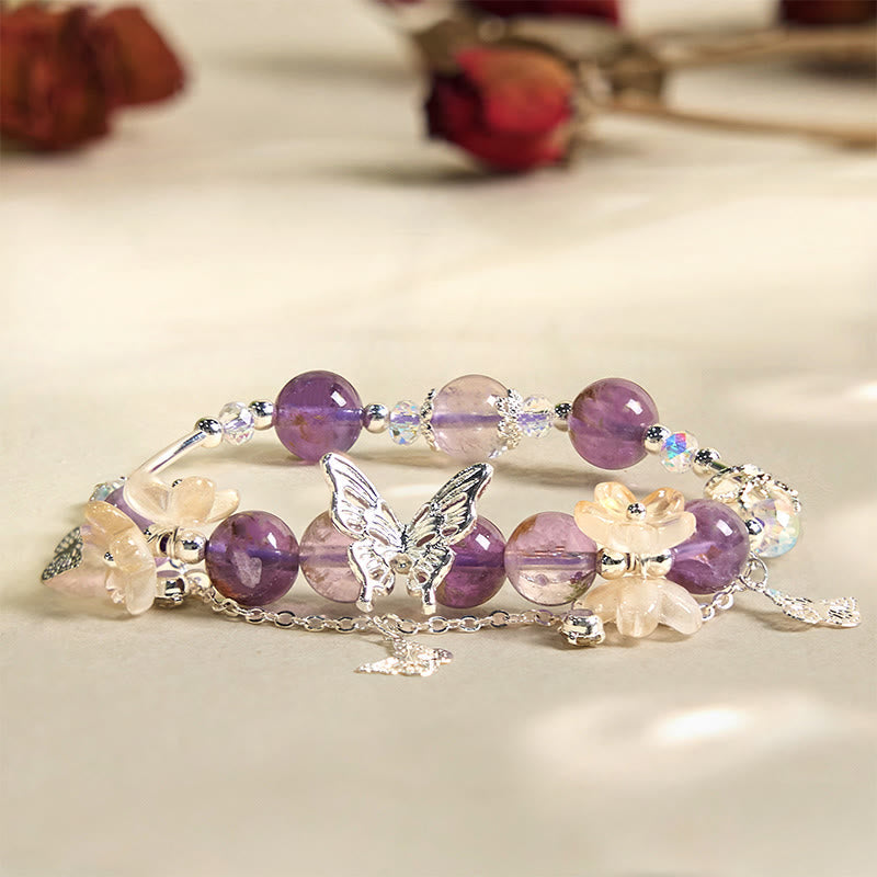 Fortune Jewel Natural Purple Phantom Butterfly Flowers Wisdom Bracelet