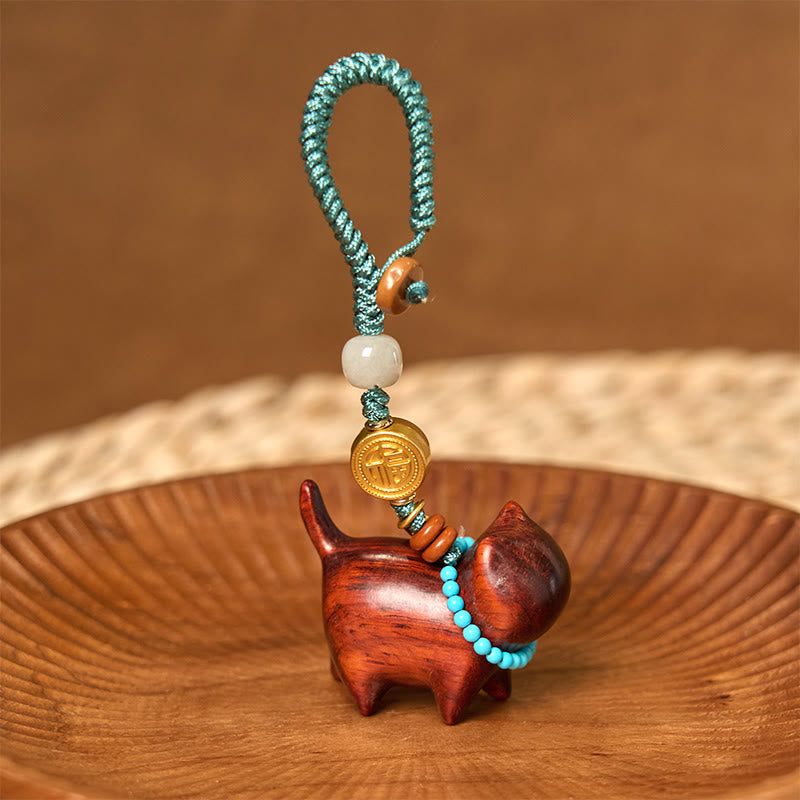 Fortune Jewel Hetian Jade Natural Sandalwood Red Sandalwood Green Sandalwood Fu Character Abundance Key Chain