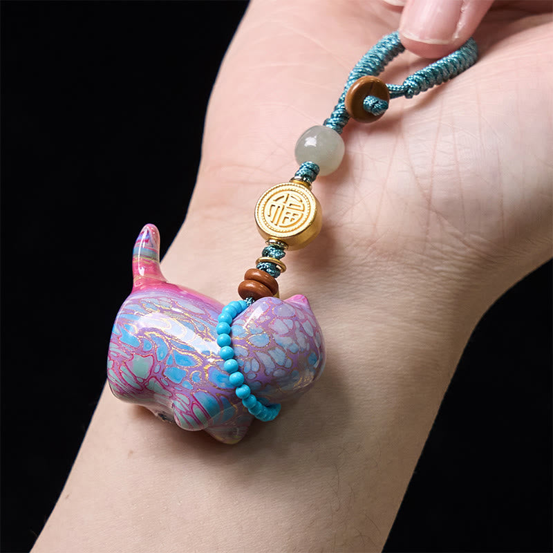Fortune Jewel Hetian Jade Natural Sandalwood Red Sandalwood Green Sandalwood Fu Character Abundance Key Chain