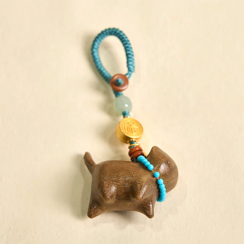 Fortune Jewel Hetian Jade Natural Sandalwood Red Sandalwood Green Sandalwood Fu Character Abundance Key Chain