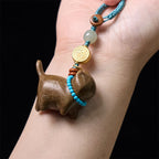 Fortune Jewel Hetian Jade Natural Sandalwood Red Sandalwood Green Sandalwood Fu Character Abundance Key Chain