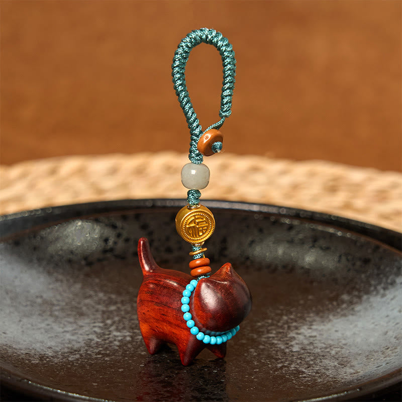 Fortune Jewel Hetian Jade Natural Sandalwood Red Sandalwood Green Sandalwood Fu Character Abundance Key Chain