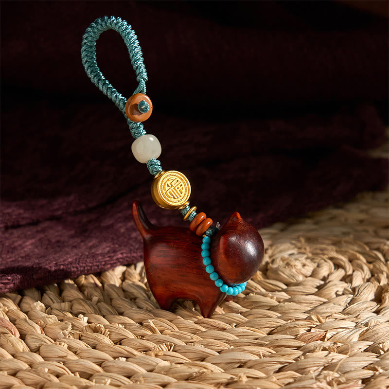 Fortune Jewel Hetian Jade Natural Sandalwood Red Sandalwood Green Sandalwood Fu Character Abundance Key Chain