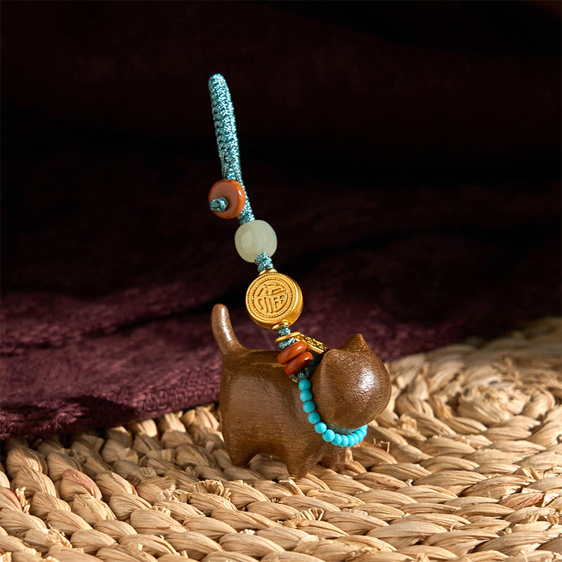 Fortune Jewel Hetian Jade Natural Sandalwood Red Sandalwood Green Sandalwood Fu Character Abundance Key Chain