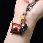 Fortune Jewel Hetian Jade Natural Sandalwood Red Sandalwood Green Sandalwood Fu Character Abundance Key Chain