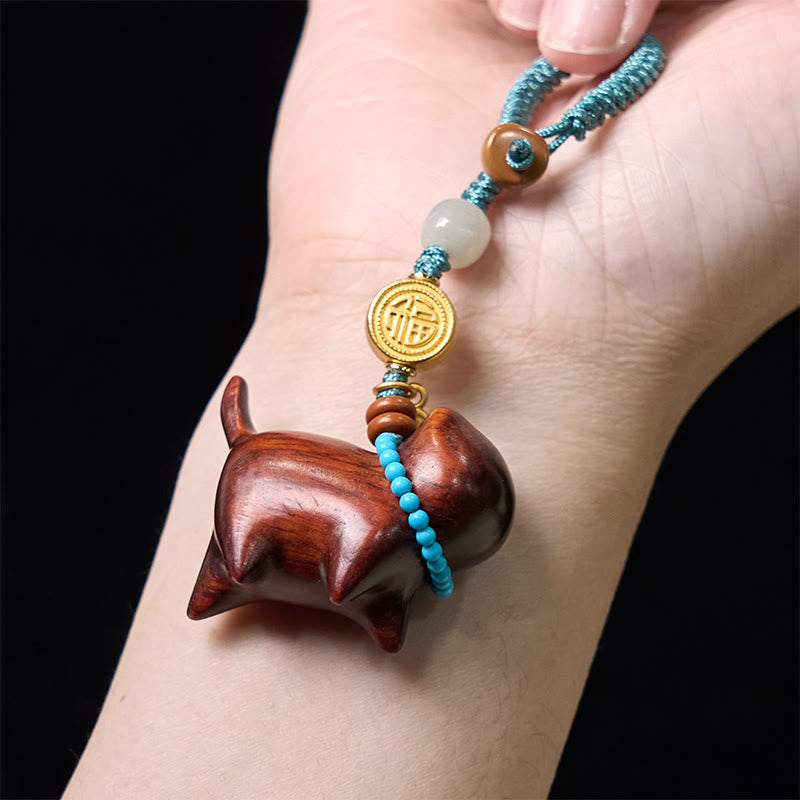 Fortune Jewel Hetian Jade Natural Sandalwood Red Sandalwood Green Sandalwood Fu Character Abundance Key Chain