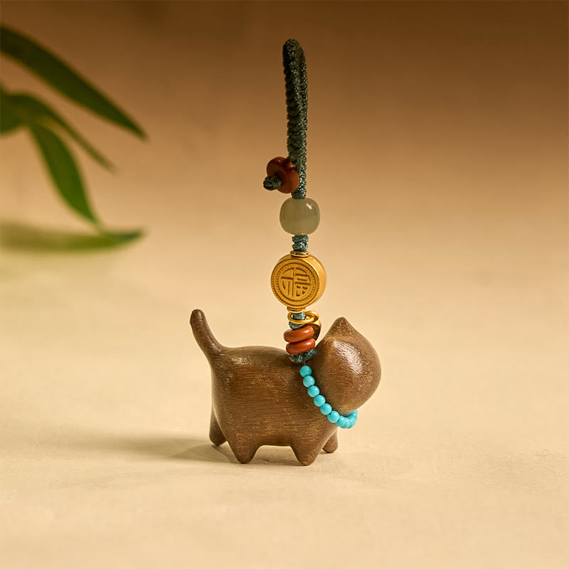 Fortune Jewel Hetian Jade Natural Sandalwood Red Sandalwood Green Sandalwood Fu Character Abundance Key Chain