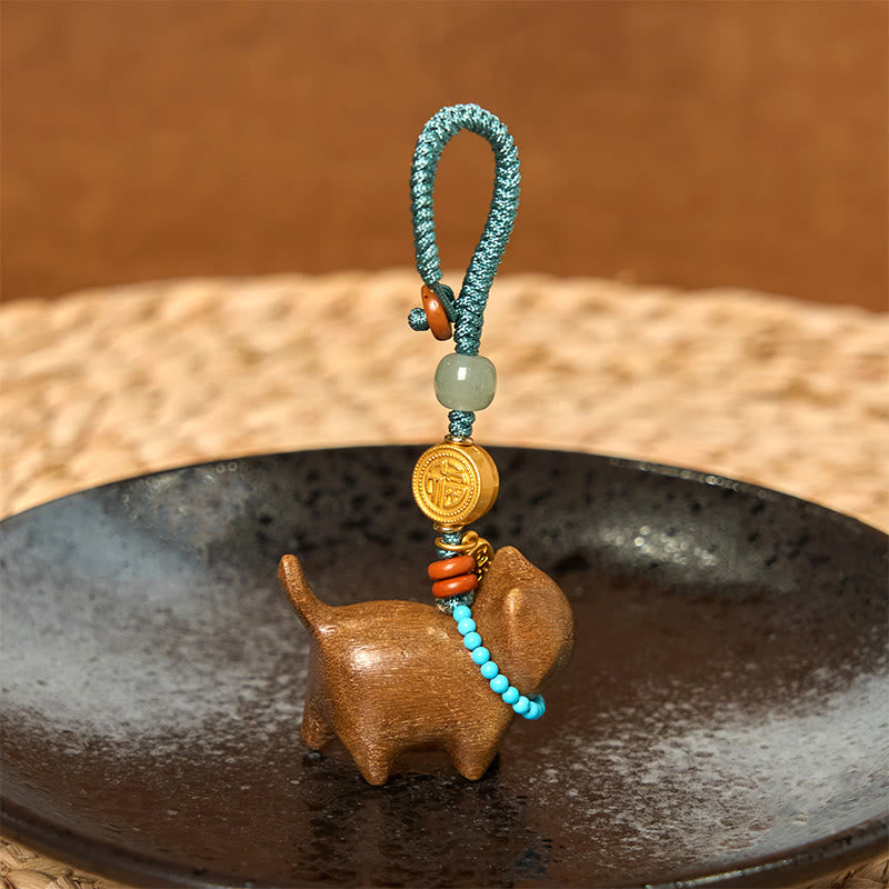 Fortune Jewel Hetian Jade Natural Sandalwood Red Sandalwood Green Sandalwood Fu Character Abundance Key Chain