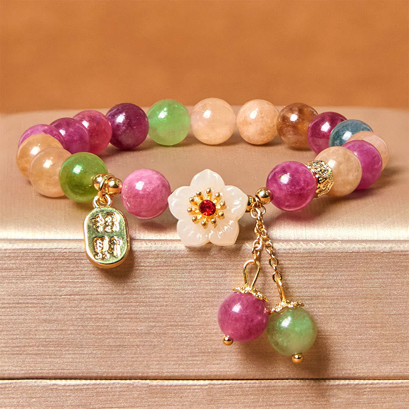 Fortune Jewel Natural Tourmaline Fu Character Flower Lucky Brand Bracelet