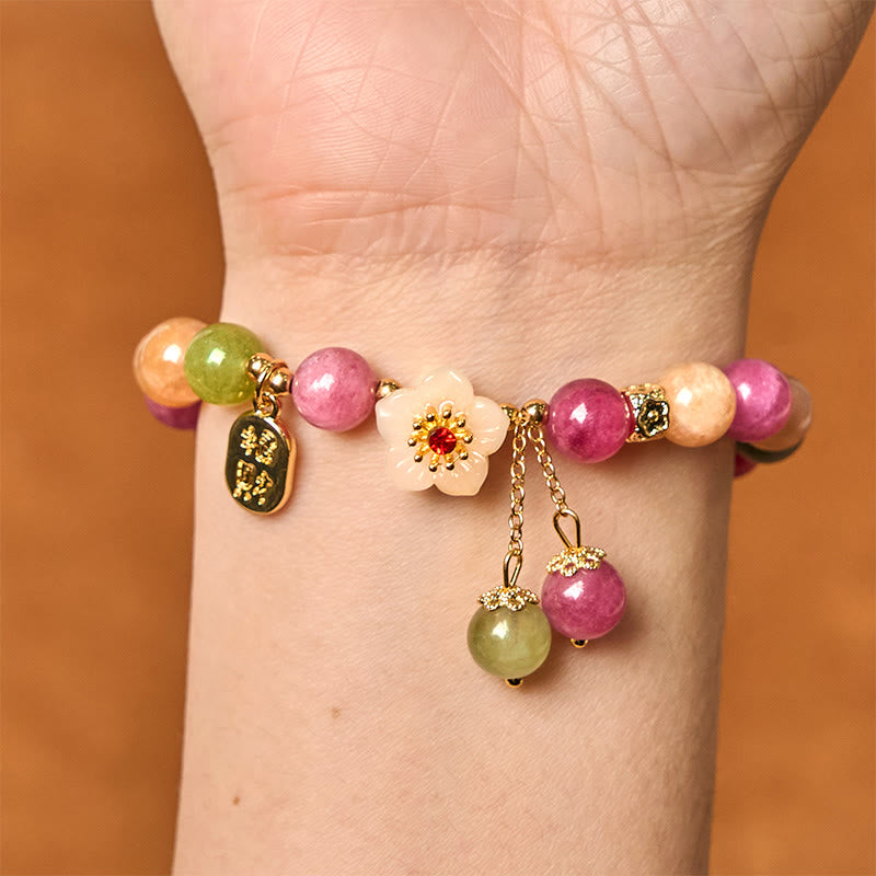 Fortune Jewel Natural Tourmaline Fu Character Flower Lucky Brand Bracelet