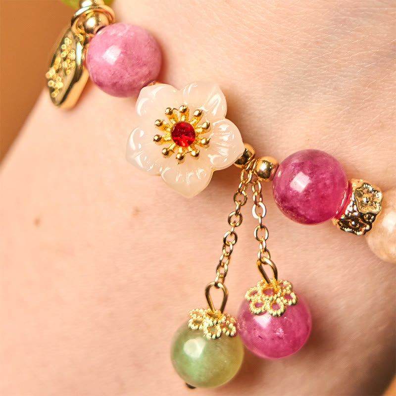 Fortune Jewel Natural Tourmaline Fu Character Flower Lucky Brand Bracelet