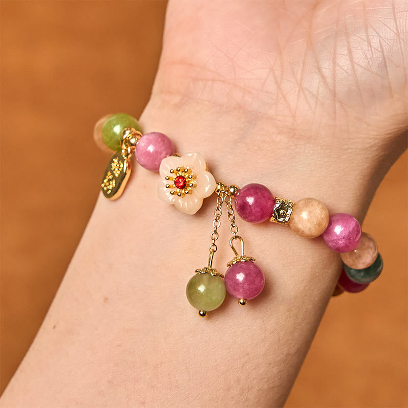 Fortune Jewel Natural Tourmaline Fu Character Flower Lucky Brand Bracelet