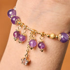 Fortune Jewel Natural Amethyst Four Leaf Clover Star Peace Bracelet
