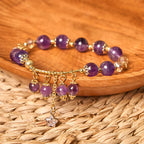 Fortune Jewel Natural Amethyst Four Leaf Clover Star Peace Bracelet