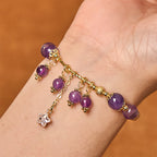 Fortune Jewel Natural Amethyst Four Leaf Clover Star Peace Bracelet