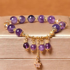 Fortune Jewel Natural Amethyst Four Leaf Clover Star Peace Bracelet